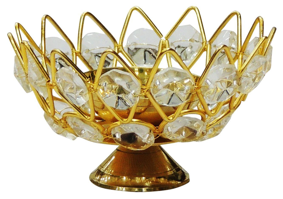 Brass Table Decor Oil Lamp Deepak With Crystal - 3.6*3.6*2.1 inch (Z139 C)