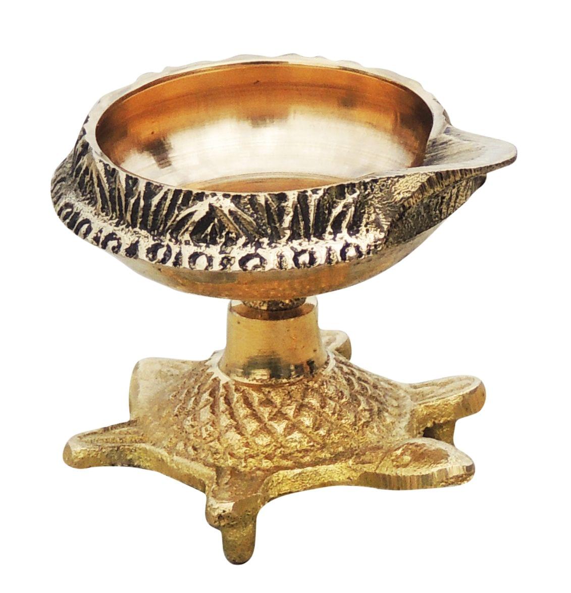 Brass Table Decor Oil Lamp Deepak On Tortoise - 1.9*1.6*1.5 inch (Z141 A)