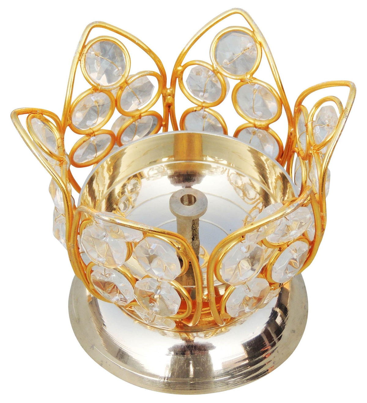 Brass Table Decor Oil Lamp Deepak With Crystal - 3.8*3.8*3.2 inch (Z163 B)