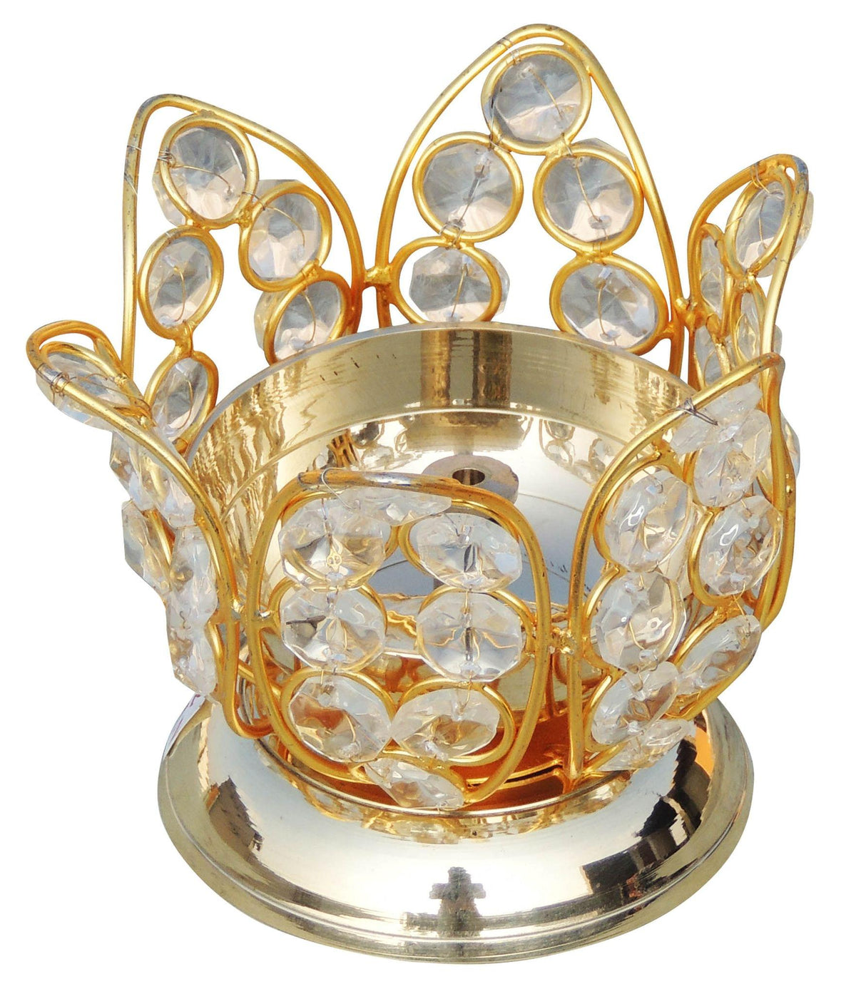 Brass Table Decor Oil Lamp Deepak With Crystal - 4.7*4.7*3.8 inch (Z163 C)