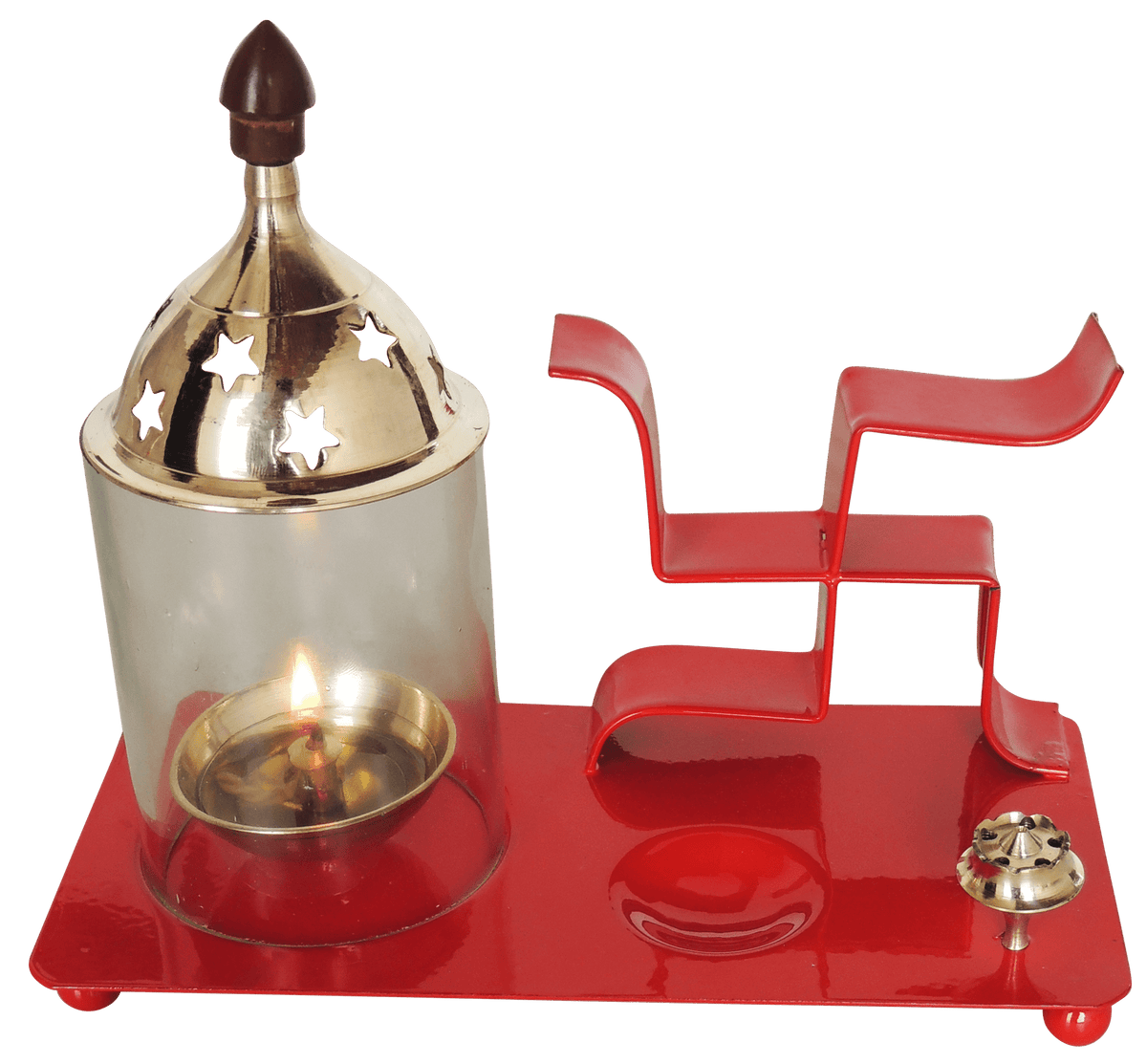Iron & Brass Swastic Chimney Deepak In Red Color No. 2 - 7*3.5*6.5 Inches (Z512 R)