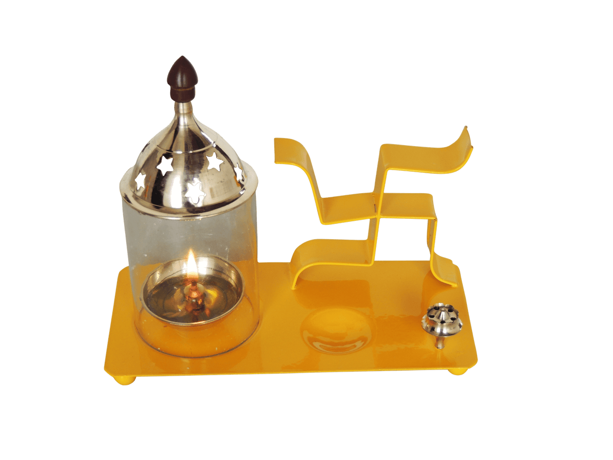 Iron & Brass Swastic Chimney Deepak In Yellow Color No. 2 -7*3.5*6.5 Inches (Z512 Y)