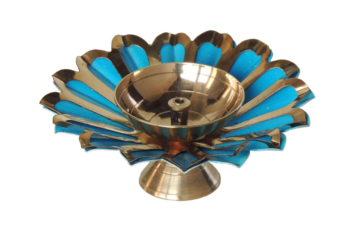 Iron & Brass Deepak Colour Blue 4 inch -4*4*1.5 Inches (Z517 B)