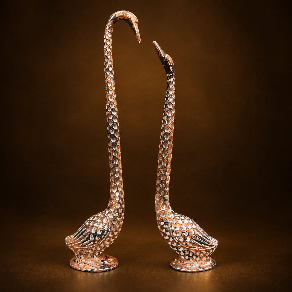 Aluminium Showpiece Duck Pair Statue - 4*3*20 Inch (AN233 A)