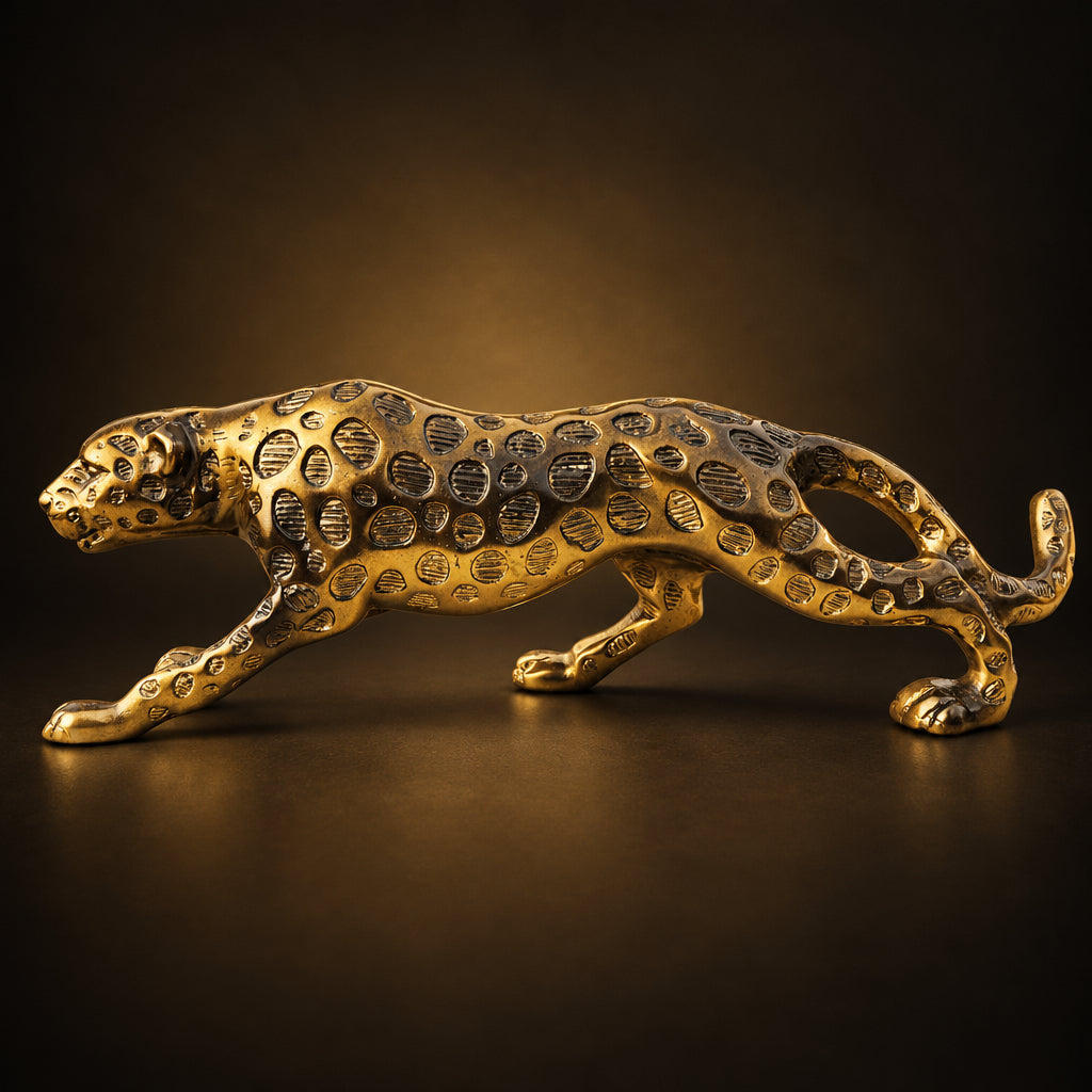 Aluminium Home Decorative Leopard Showpiece Statue - 16*3*5 Inch (AN256 B)