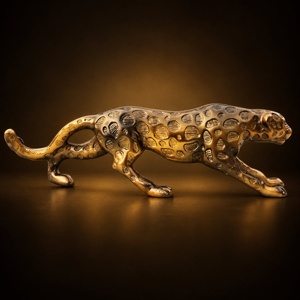 Aluminium Home Decorative Leopard Showpiece Statue - 16*3*5 Inch (AN256 B)