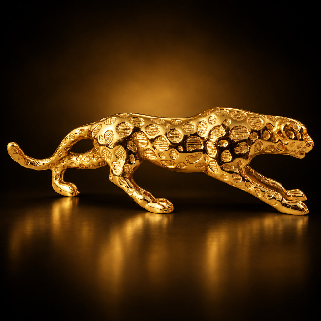 Aluminium Home Decorative Leopard Showpiece Statue - 15.5*3*5 Inch (AN256 G)