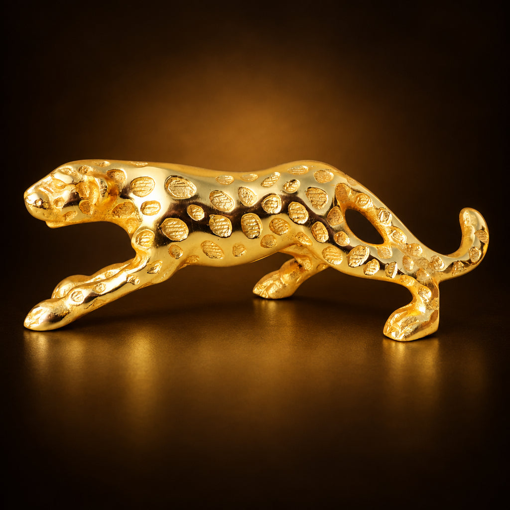 Aluminium Home Decorative Leopard Showpiece Statue - 9*2.2*2.5 Inch (AN257 G)
