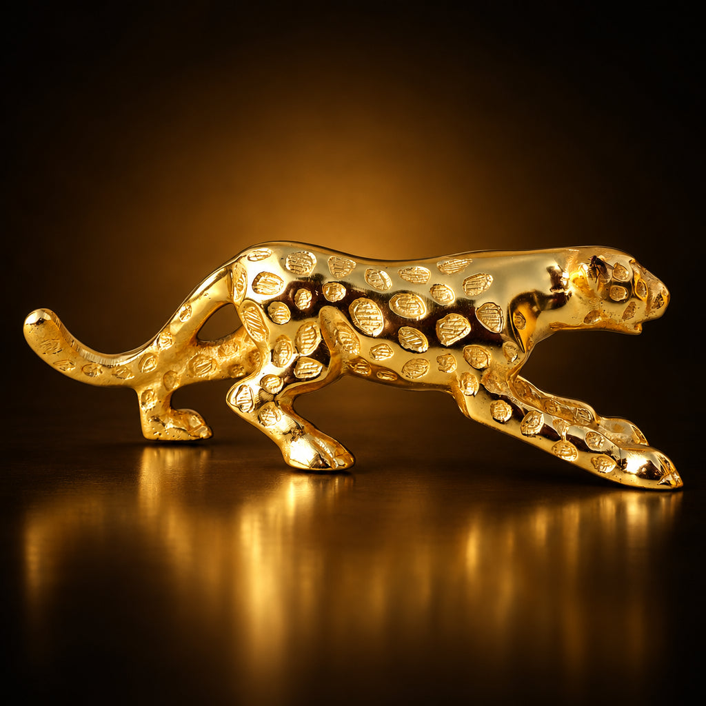 Aluminium Home Decorative Leopard Showpiece Statue - 9*2.2*2.5 Inch (AN257 G)