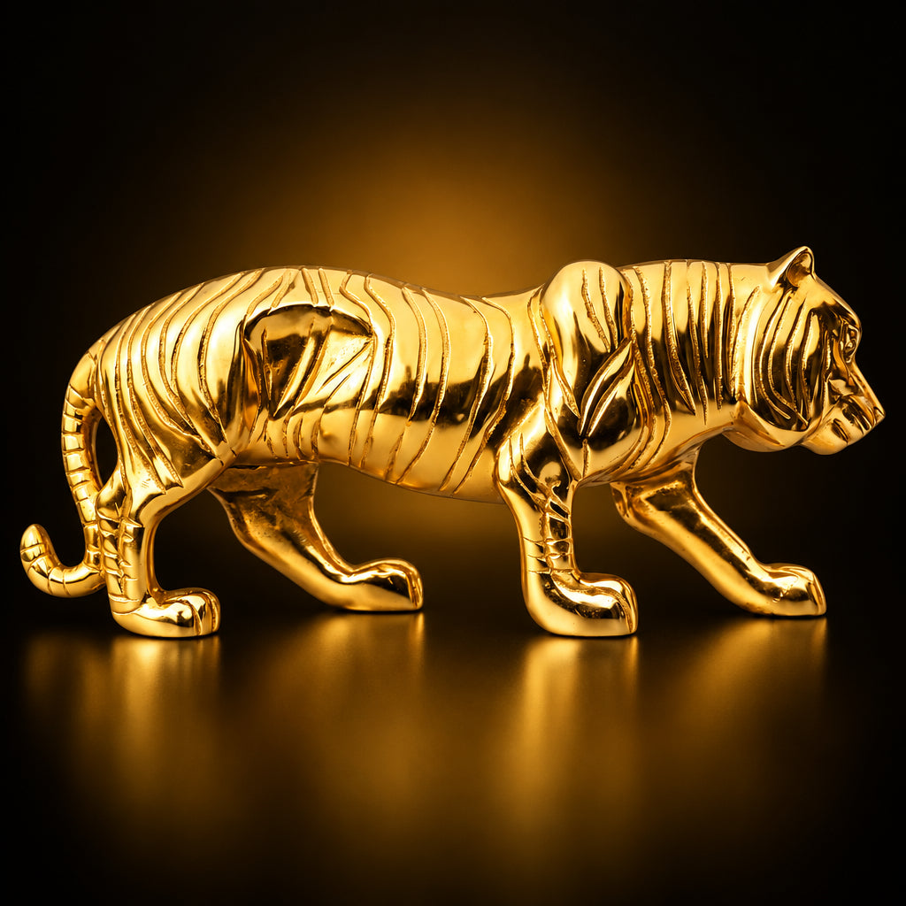Aluminium Home Decorative Tiger Showpiece Statue - 20*4.5*8 Inch (AN261 G)