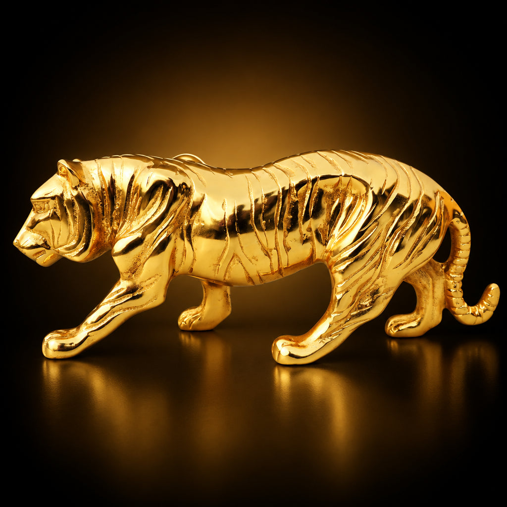 Aluminium Home Decorative Tiger Showpiece Statue - 16.5*3.5*6.2 Inch (AN262 G)