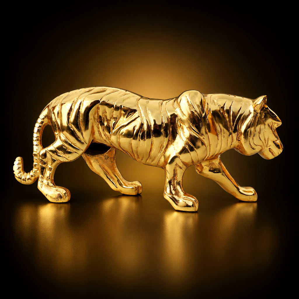 Aluminium Home Decorative Tiger Showpiece Statue - 16.5*3.5*6.2 Inch (AN262 G)
