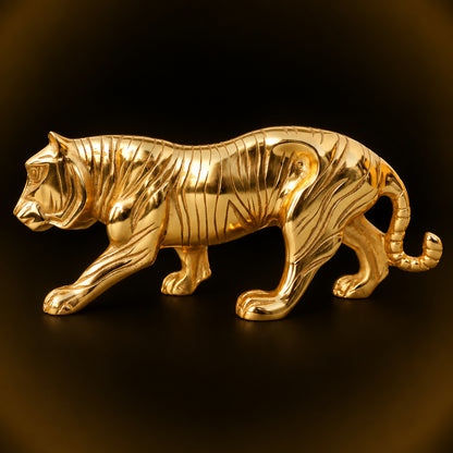 Aluminium Home Decorative Tiger Showpiece Statue - 13*3*5 Inch (AN263 G)