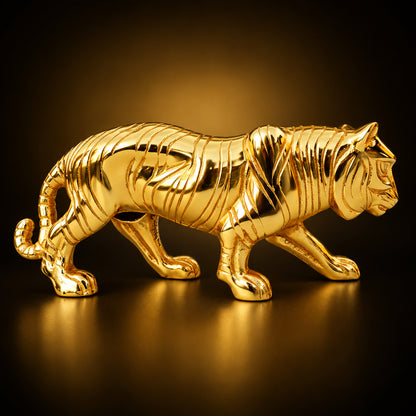 Aluminium Home Decorative Tiger Showpiece Statue - 13*3*5 Inch (AN263 G)