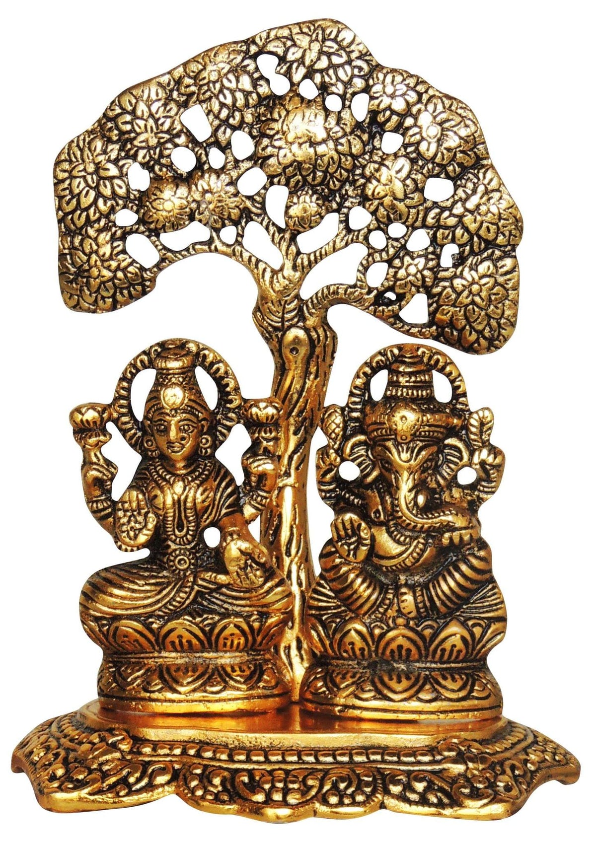 Aluminium Showpiece Laxmi Ganesh Tree Gold Statue - 5.2*3.2*6.7 Inch (AS089 G)