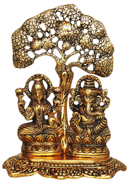Aluminium Showpiece Laxmi Ganesh Tree Gold Statue - 5.2*3.2*6.7 Inch (AS089 G)