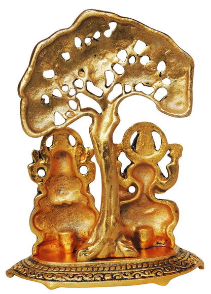 Aluminium Showpiece Laxmi Ganesh Tree Gold Statue - 5.2*3.2*6.7 Inch (AS089 G)