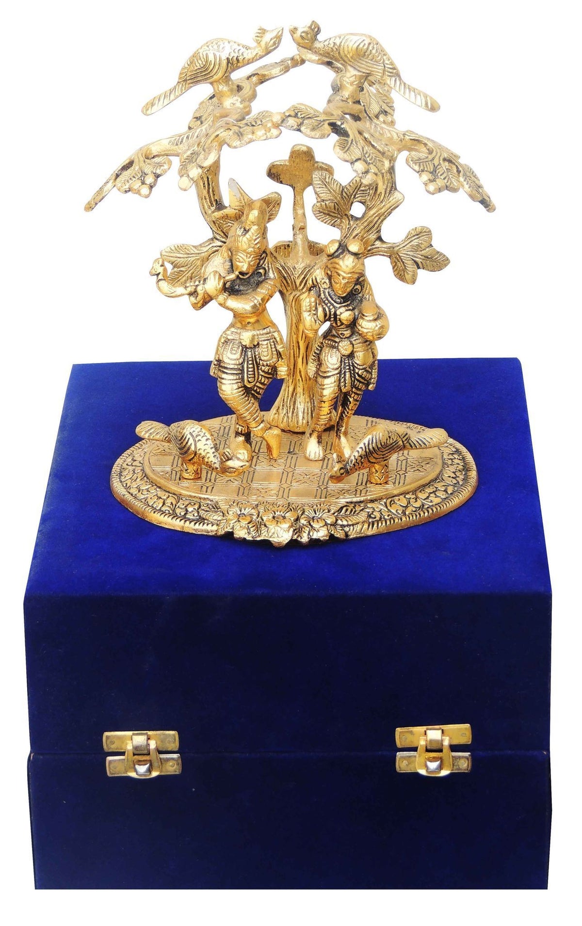 Aluminium Showpiece Radha Krishna Under Tree, God Idol Statue - 6.5*5.5*8 Inch (AS135 G)