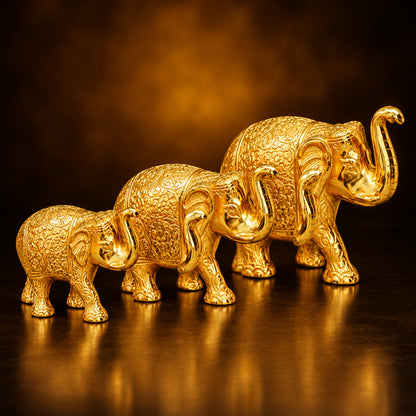 Aluminium Showpiece Elephant Set of 3 Pieces Gold Statue - 7.5*7*5 Inch (AS138 G)