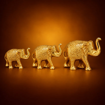 Aluminium Showpiece Elephant Set of 3 Pieces Gold Statue - 7.5*7*5 Inch (AS138 G)