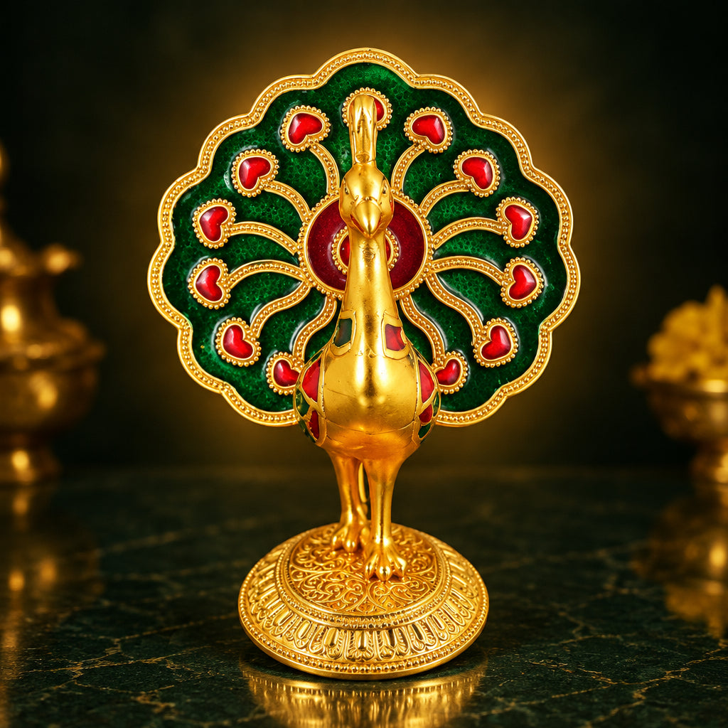 Aluminum Showpiece Peacock Meena Gold Statue - 3*5.7*5 Inch (AS140)