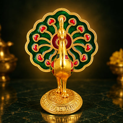 Aluminum Showpiece Peacock Meena Gold Statue - 3*5.7*5 Inch (AS140)