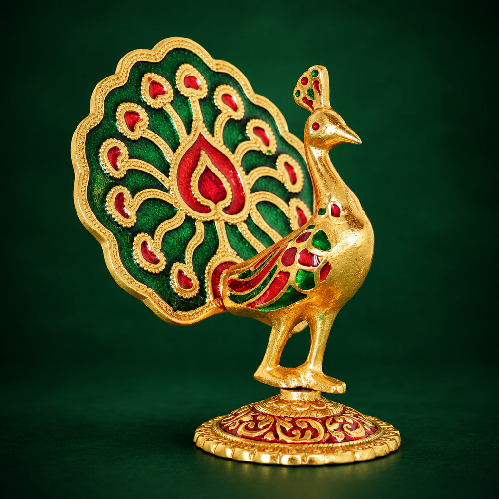 Aluminum Showpiece Peacock Meena Gold Statue - 3*5.7*5 Inch (AS140)
