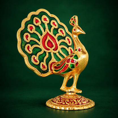 Aluminum Showpiece Peacock Meena Gold Statue - 3*5.7*5 Inch (AS140)