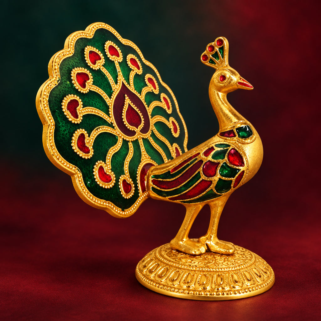 Aluminum Showpiece Peacock Meena Gold Statue - 3*5.7*5 Inch (AS140)