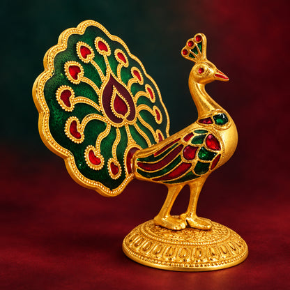 Aluminum Showpiece Peacock Meena Gold Statue - 3*5.7*5 Inch (AS140)
