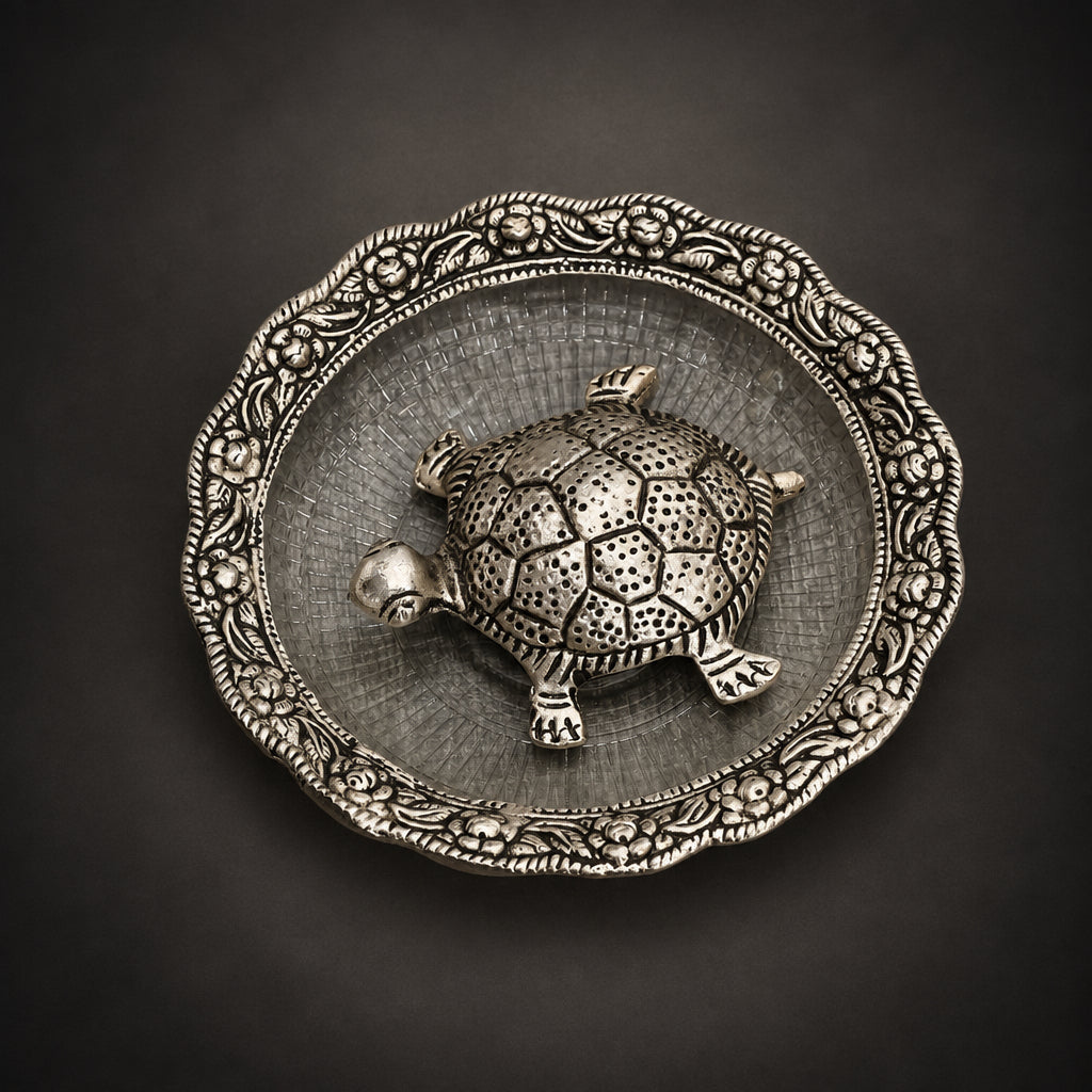 Showpiece Tortoise StatueWith Glass Plate- 5.6*5.6*1.2 inch (AS154 S)