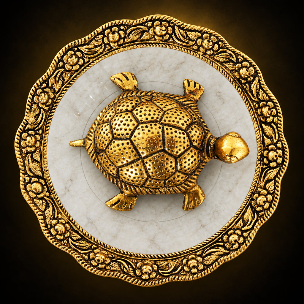 Showpiece Tortoise Statue With Glass Plate- 5.8*5.8*1 inch (AS154 G)