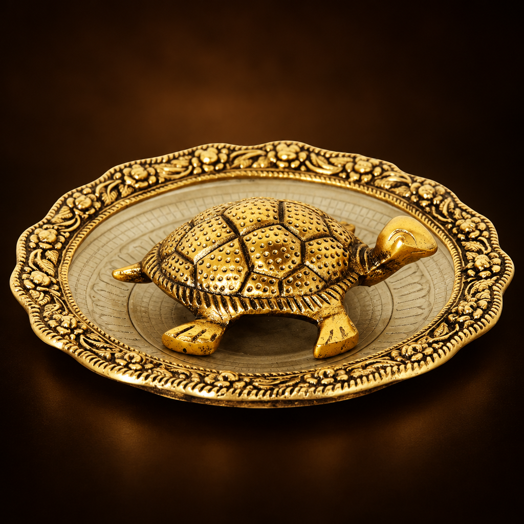 Showpiece Tortoise Statue With Glass Plate- 5.8*5.8*1 inch (AS154 G)