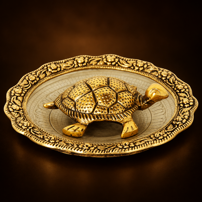 Showpiece Tortoise Statue With Glass Plate- 5.8*5.8*1 inch (AS154 G)
