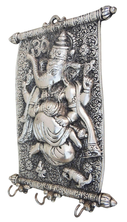 Aluminium Showpiece Ganeshji Key Holder Statue - 7.7*1.5*10.8 Inch (AS155 S)