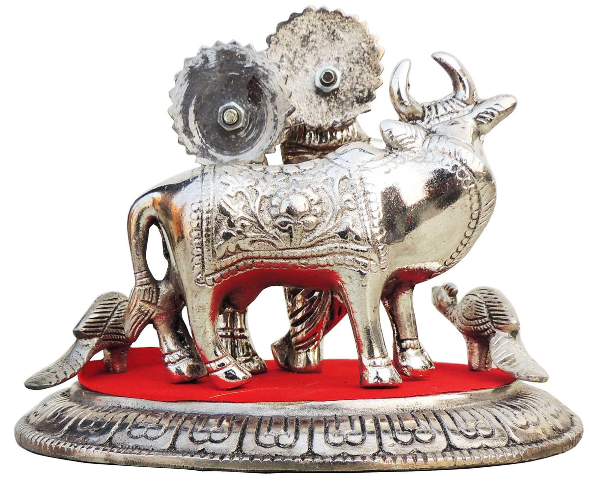 Aluminium Showpiece Radha Krishna Cow Silver Statue - 7*5*5.3 Inch (AS160 S)