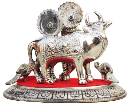 Aluminium Showpiece Radha Krishna Cow Silver Statue - 7*5*5.3 Inch (AS160 S)