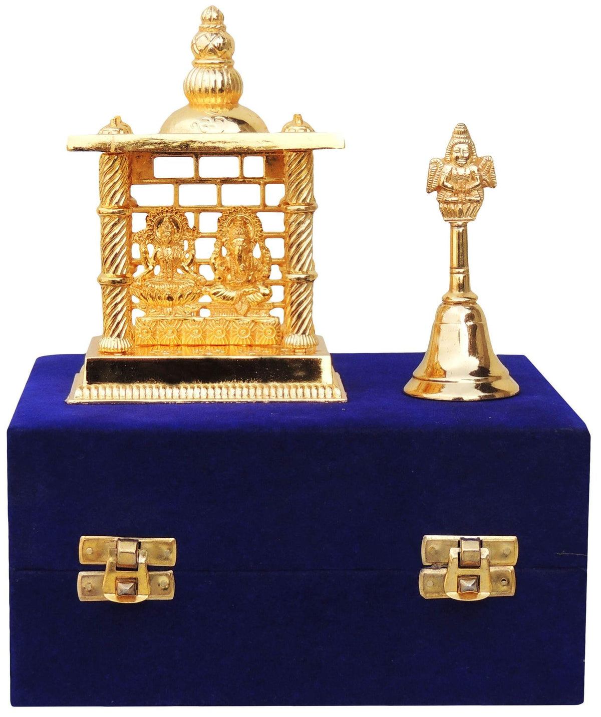 Aluminum Showpiece Laxmi Ganesh Temple With Bell Statue - 4*2.5*5.5 Inch (AS181)