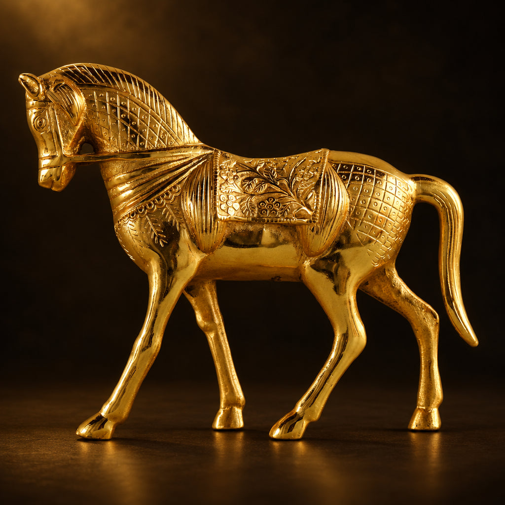 Aluminium Showpiece Gold Horse Statue - 13*4*10.2 Inch (AS212 G)