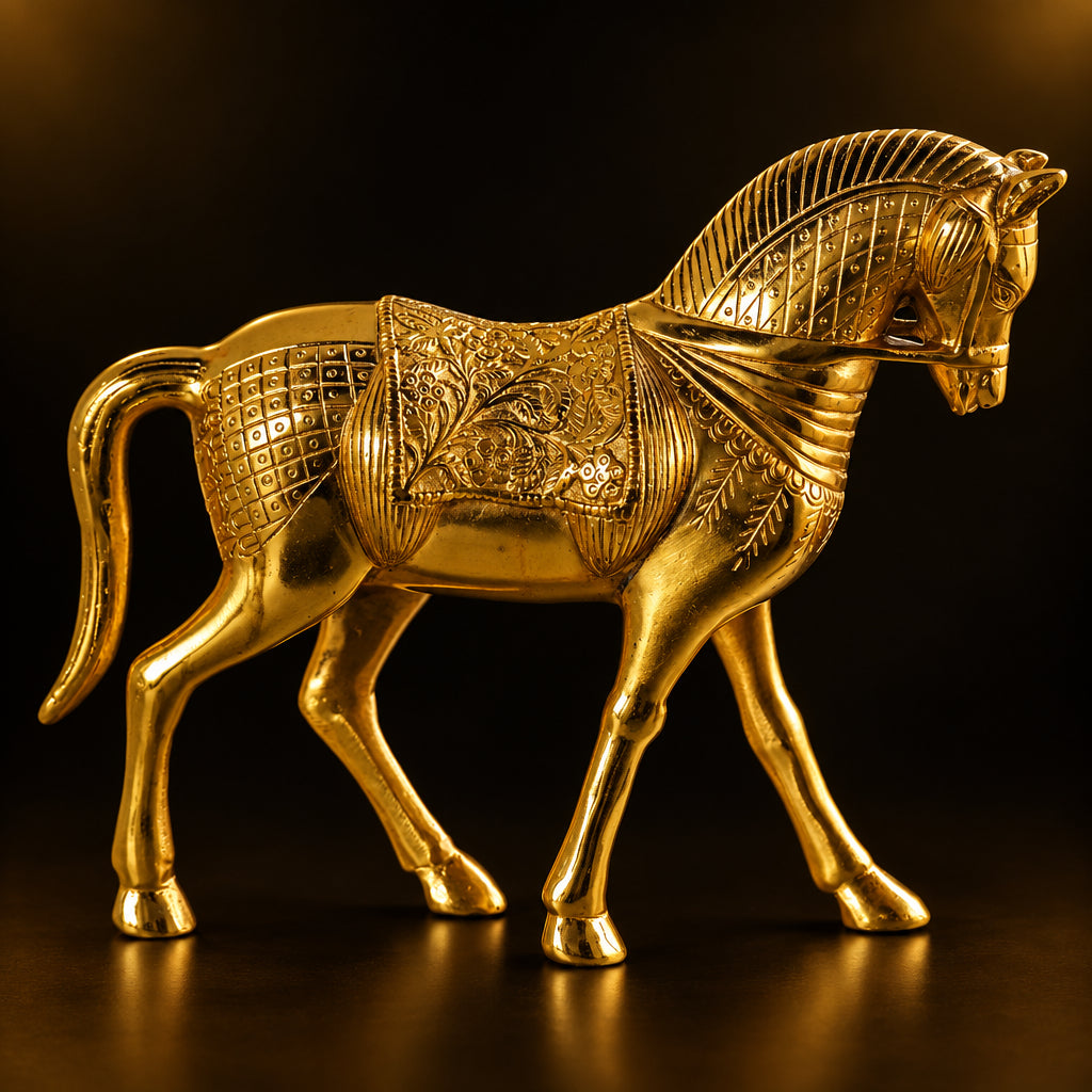 Aluminium Showpiece Gold Horse Statue - 13*4*10.2 Inch (AS212 G)