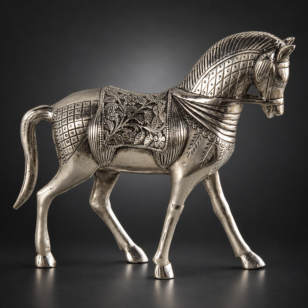 Aluminium Showpiece Silver Horse Statue - 13*4*10.2 Inch (AS212 S)