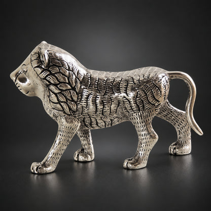 Aluminium Showpiece Silver Lion Statue - 9.2*3*5.6 Inch (AS214 S)