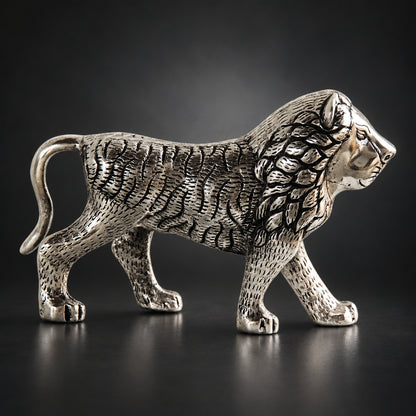 Aluminium Showpiece Silver Lion Statue - 9.2*3*5.6 Inch (AS214 S)