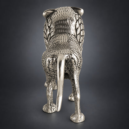 Aluminium Showpiece Silver Lion Statue - 9.2*3*5.6 Inch (AS214 S)
