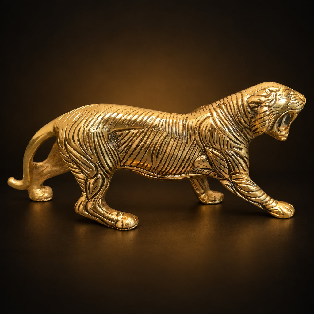 Aluminium Showpiece Gold Tiger Statue - 9*2*3.6 Inch (AS215 G)