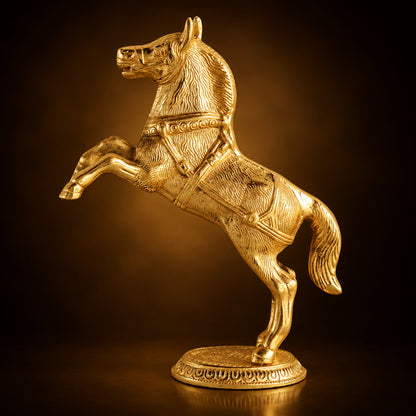 Aluminium Showpiece Horse Standing Gold Statue - 8.2*3.2*10 Inch (AS223 G)