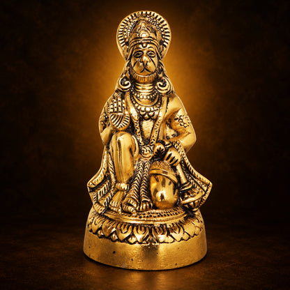 Aluminium Showpiece Hanuman JI Statue With Brass Antique Finish - 3*3*6.2 inch (AS256 G)