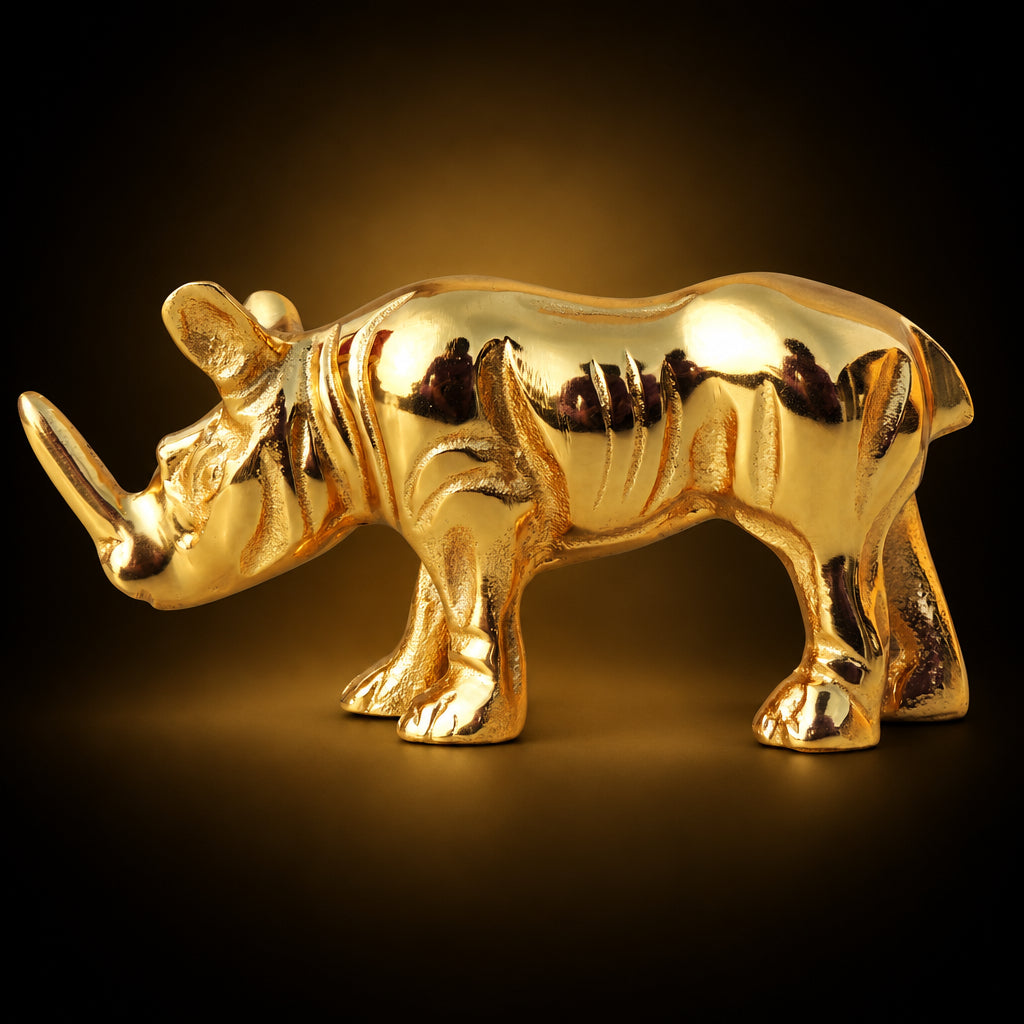 Aluminium Home Decorative Genda, Rhino Showpiece Statue - 7*2*3.2 Inch (AN259 G)