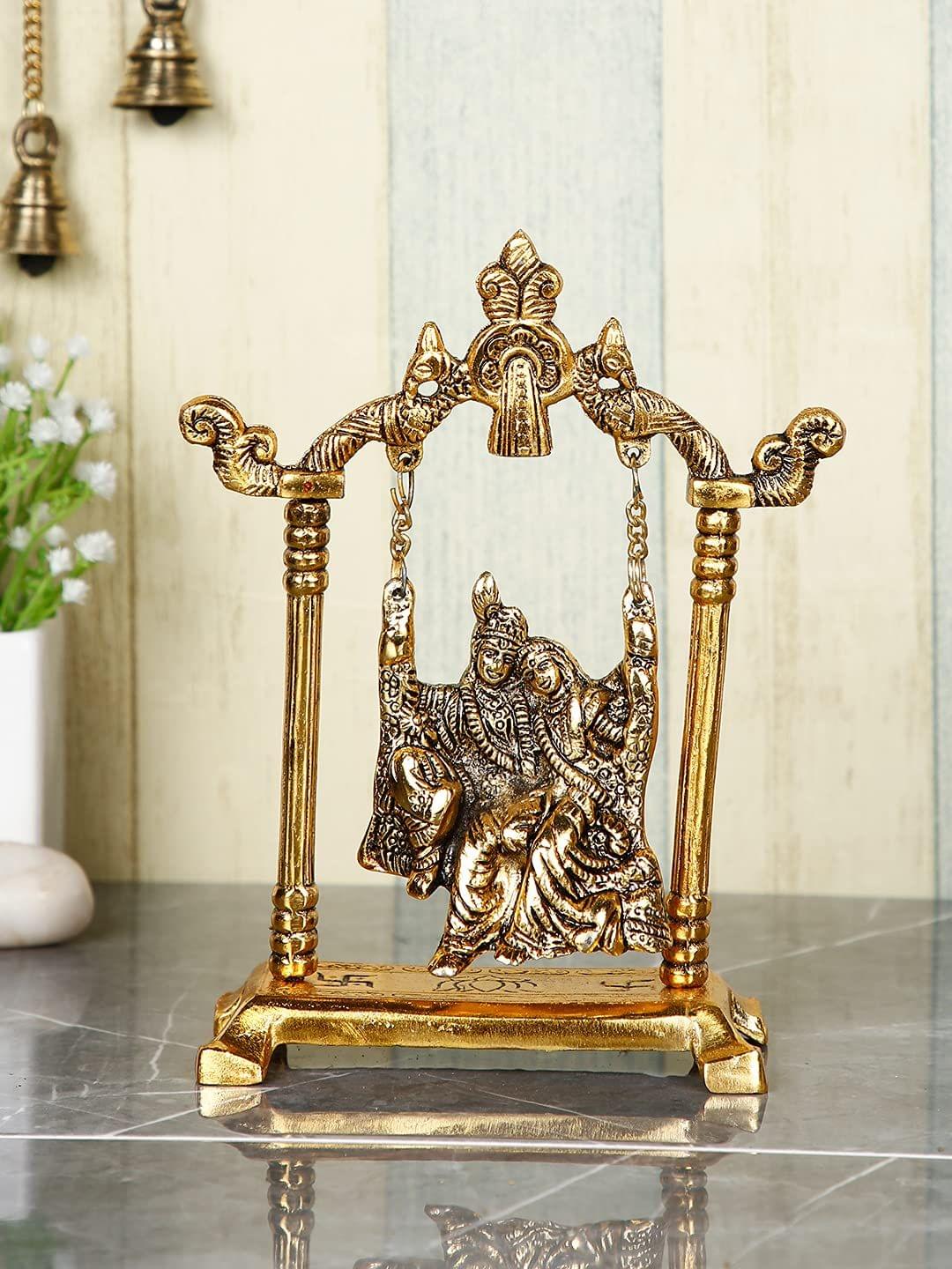 Showpiece Radha Krishna Statue With Jhula - 5.6*2.5*7.5 inch (AS282 G)
