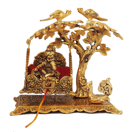 Aluminium Showpiece Laddu Gopal With Jhula - 8.5*5*8.5 inch (AS293 G)